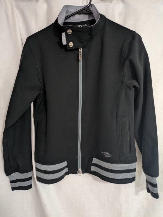 Sims Jackets & Blazers - SIMS Women’s Medium Softshell Bomber Jacket Black Grey Ribbed Trim Zip Up Y2K